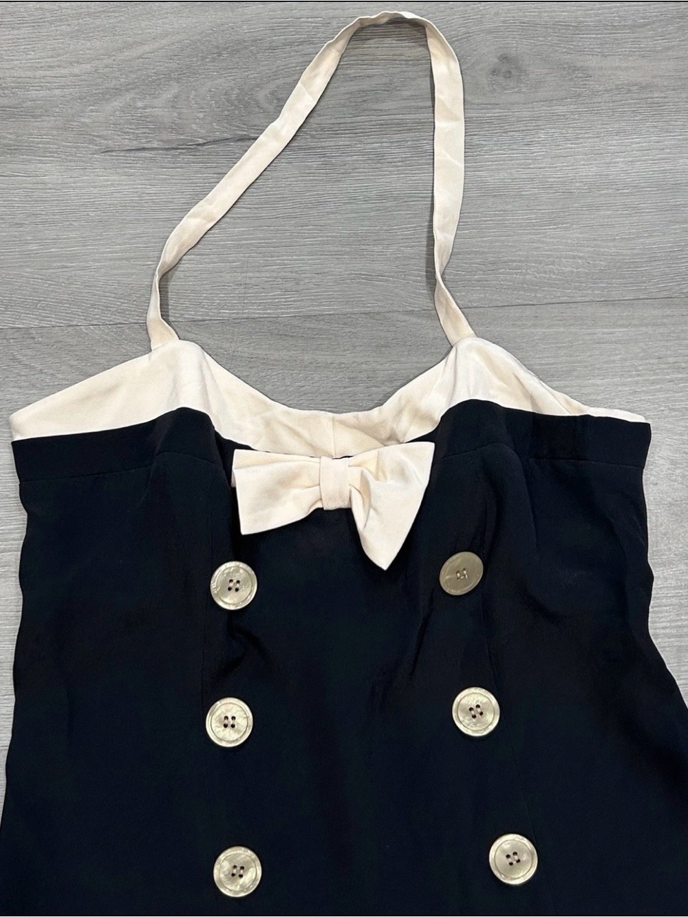 Vintage Betsey Johnson Black Label 100% Silk Halter Dress Pleated Sailor PinUp 6 - Picture 8 of 13